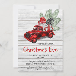 Vintag Buffalo Red Truck & Gnomes Weihnachtsabend Einladung