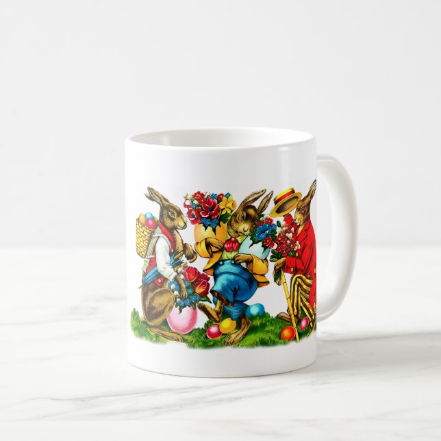 Vintag Bunnies Ostergeschenk Kaffeetasse (VorderseiteRechts)