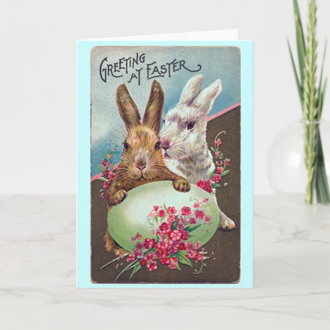 Vintag Bunnies Ostergrüßkarte Feiertagskarte (Vorderseite)
