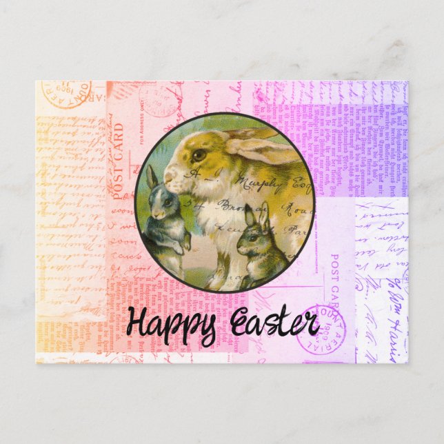 Vintag Bunnies Osterpostkarte Postkarte (Vorderseite)