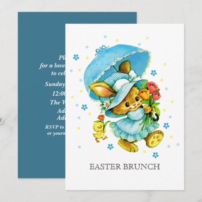 Vintag Bunny Custom Oaster Brunch Einladung (Vorne/Hinten)