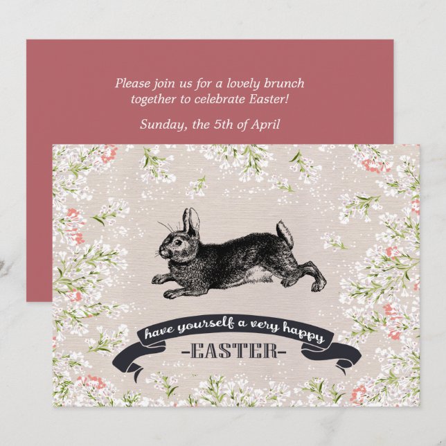 Vintag Bunny Custom Oaster Brunch Einladung (Vorne/Hinten)