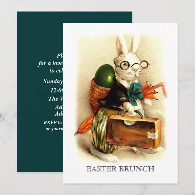 Vintag Bunny Custom Oaster Brunch Einladung (Vorne/Hinten)