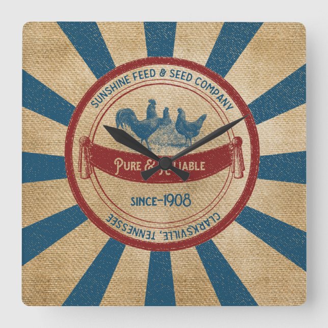 Vintag Burlap Fütterte Sack-Design Sunshine Quadratische Wanduhr (Vorderseite)