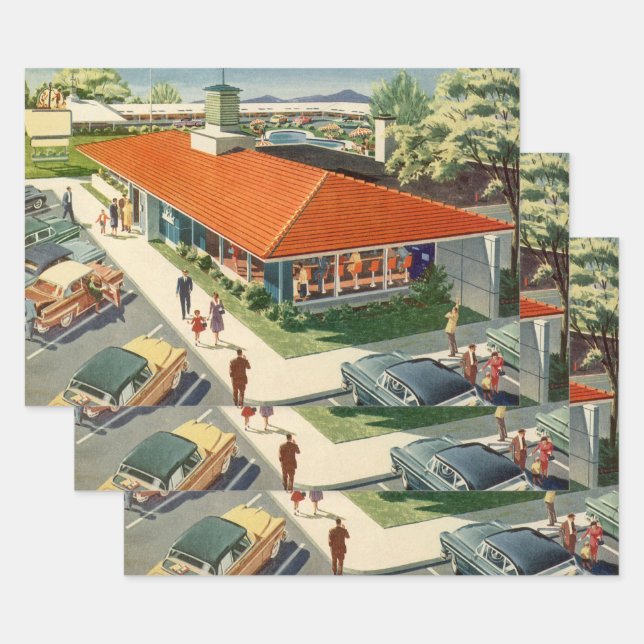 Vintag Business, 50er Family Restaurant Diner Geschenkpapier Set (Set)