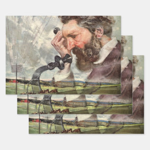Vintag Business, Alexander Graham Bell Telefone Geschenkpapier Set