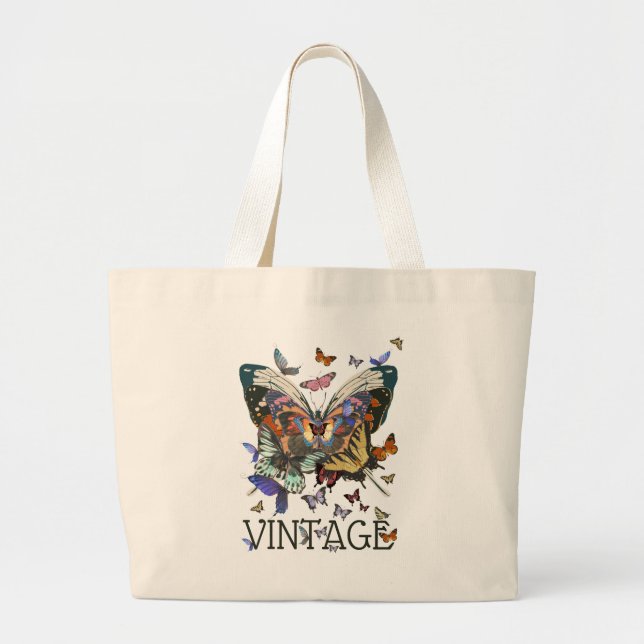 Vintag Butterfly Boho Baumwolltasche Jumbo Stoffbeutel (Vorne)