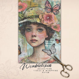 Vintag Butterfly Girl Ephemera Portrait Decoupage Seidenpapier