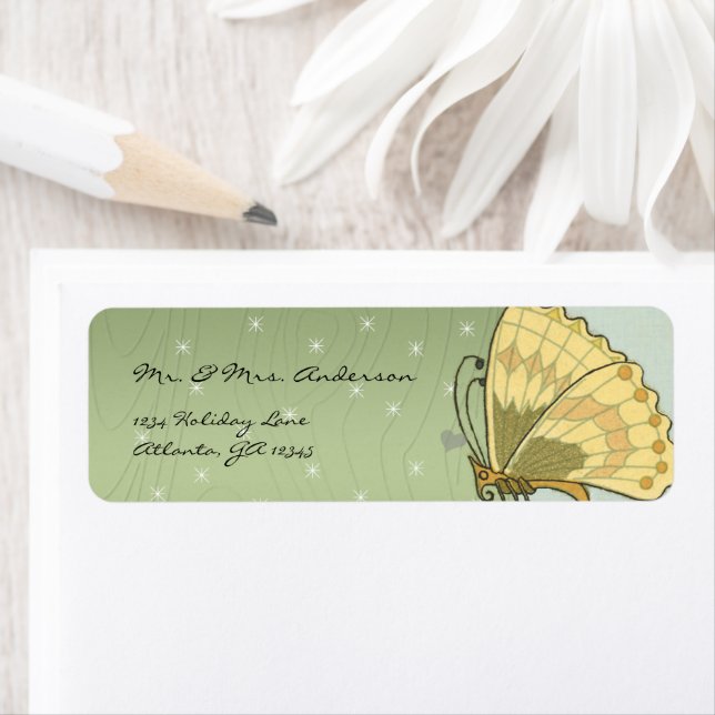 Vintag Butterfly Green Wood Grain Star-Adresse (Insitu)