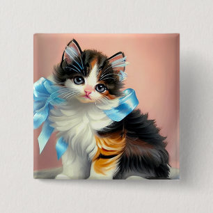 Vintag Calico Kitten Illustration Button