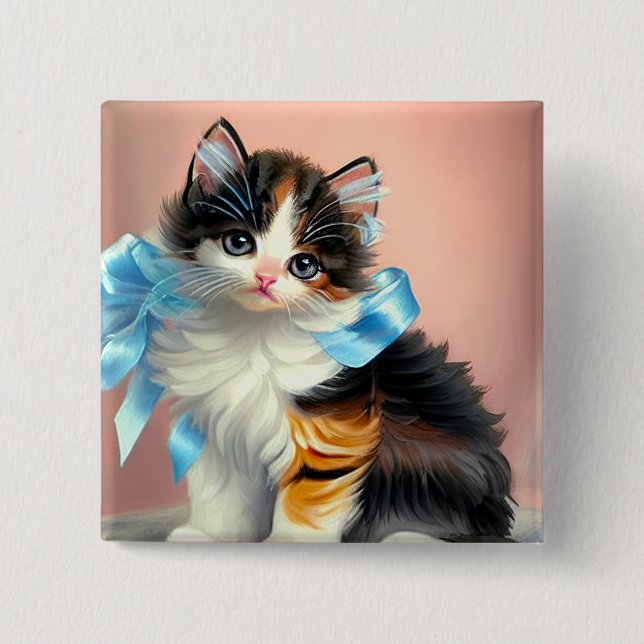 Vintag Calico Kitten Illustration Button (Vorderseite)
