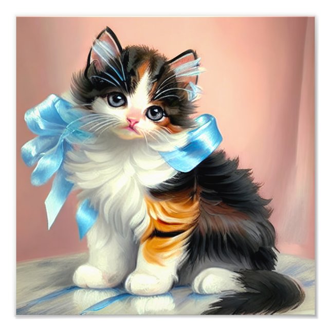 Vintag Calico Kitten Illustration Fotodruck (Vorne)