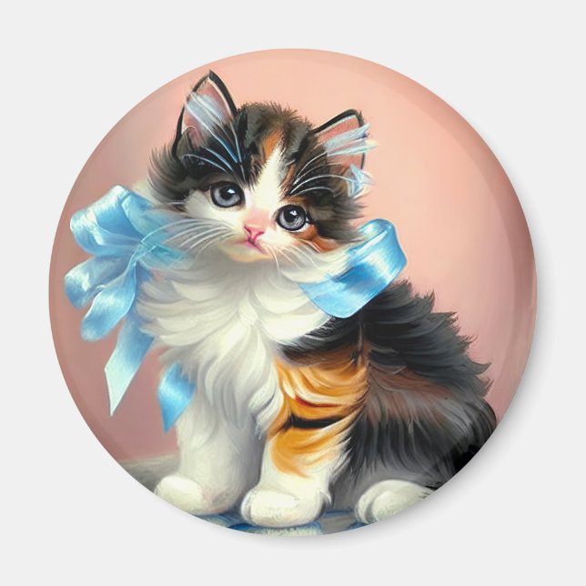 Vintag Calico Kitten Illustration Magnet (Vorne)