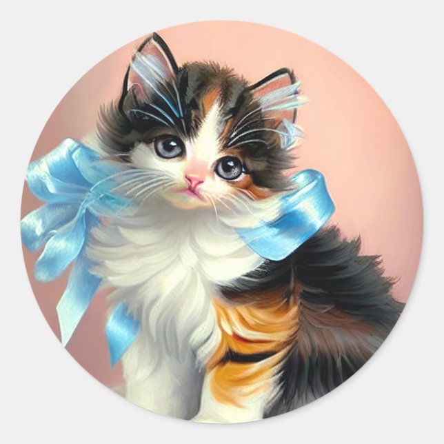 Vintag Calico Kitten Illustration Runder Aufkleber (Vorderseite)