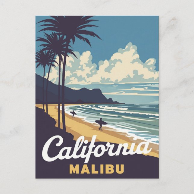 Vintag California Malibu Beach Surfer Postkarte (Vorderseite)