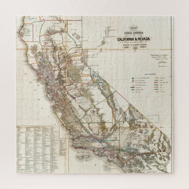 Vintag California Nevada Historic Map USA (Vertikal)