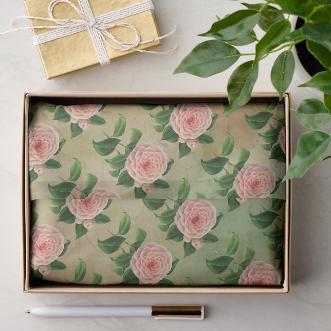 Vintag Camellia, Französisch botanisch Seidenpapier (Geschenk)