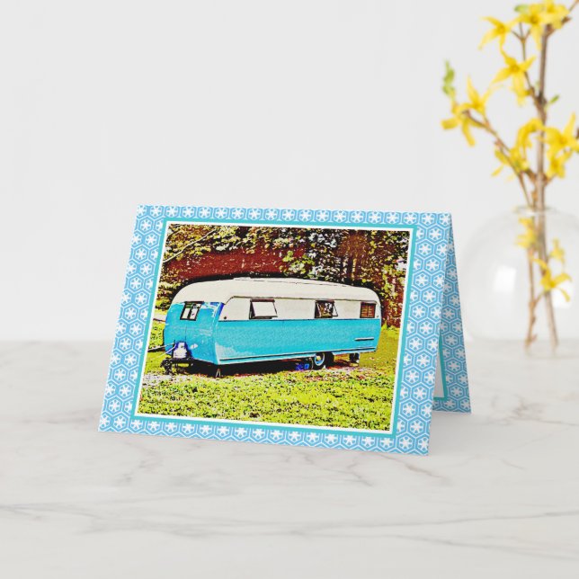 Vintag Camper Hallo Grußkarte Karte (Gelbe Blume)