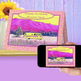 Vintag Camper Van Happy Geburtstag Pink Polka Dots Karte