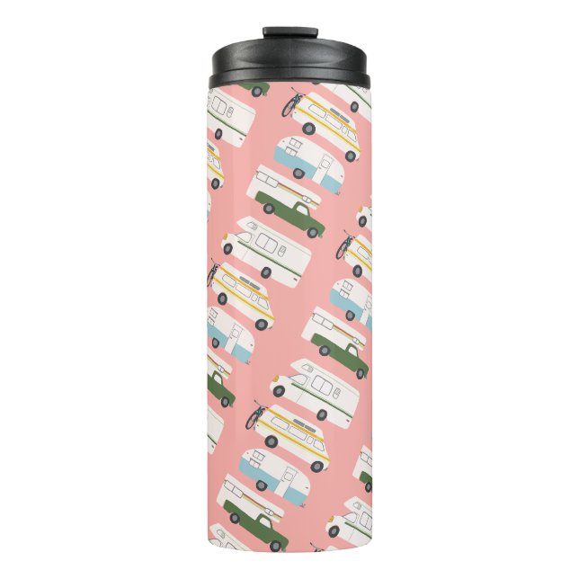Vintag Campervan Vanlife Trailer Motorhaube pink Thermosbecher (Vorderseite)