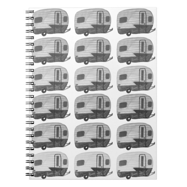 Vintag Camping Camper RV Trailer Schwarz-weiß Notizblock (Vorderseite)