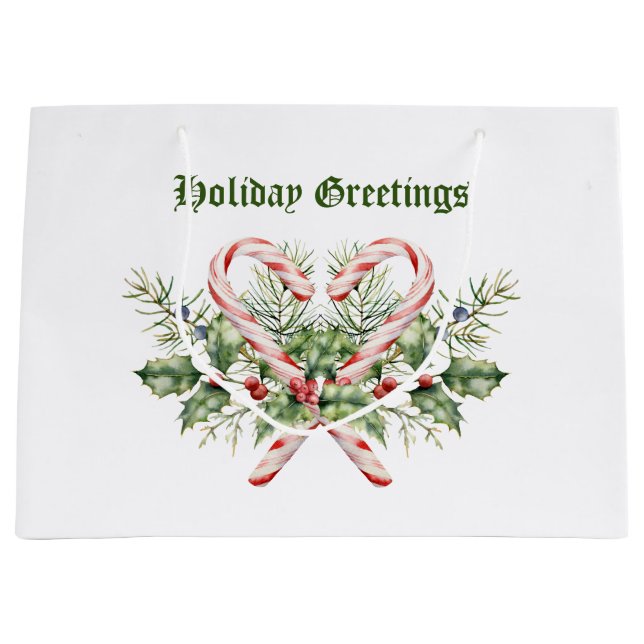 Vintag Candy Cane Holiday Große Geschenktüte (Vorderseite)