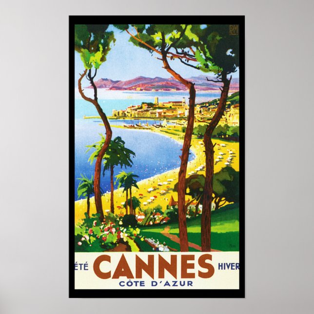 Vintag Cannes Cote D'Azur French Travel Poster (Vorne)