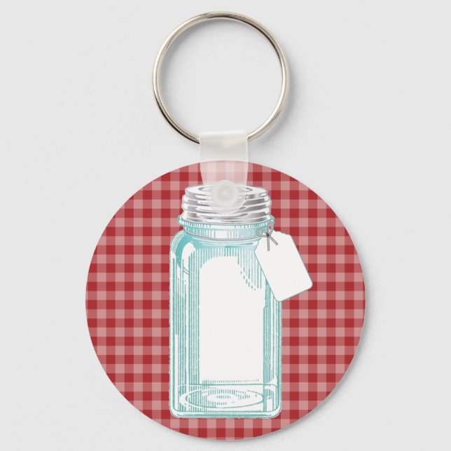 Vintag Canning Jar Red Gingham Schlüsselanhänger (Vorderseite)