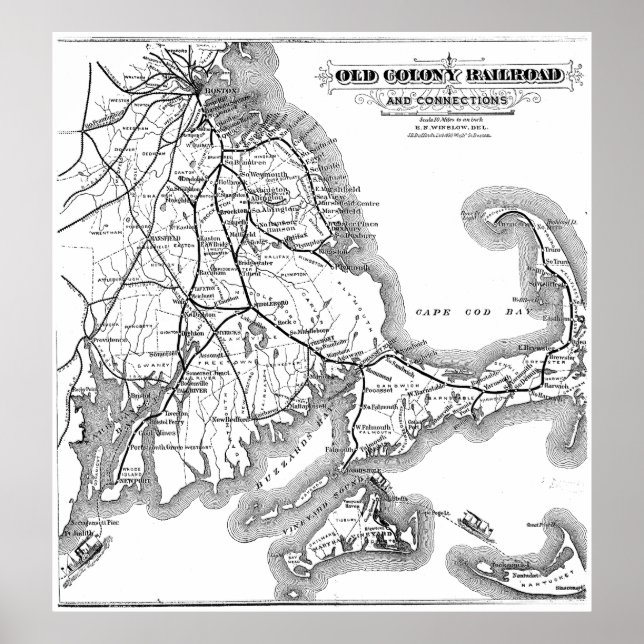 Vintag Cape Cod Alte Kolonie Eisenbahnkarte (1875) Poster (Vorne)