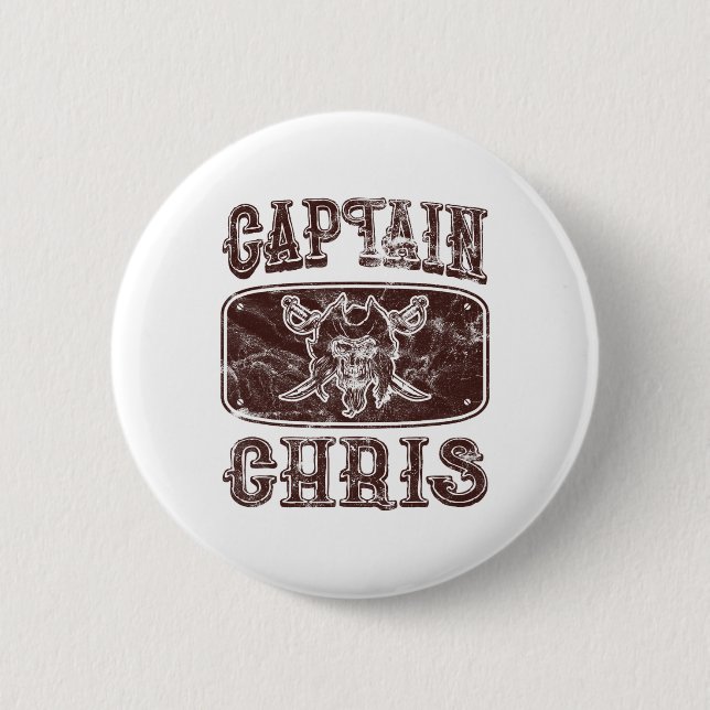 Vintag Captain Chris Personalisiert Pirate Pontoon Button (Vorderseite)