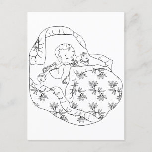 Vintag Card Girl Dusche Babydusche Linie Farben Postkarte