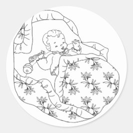 Vintag Card Girl Dusche Babydusche Linie Farben Runder Aufkleber