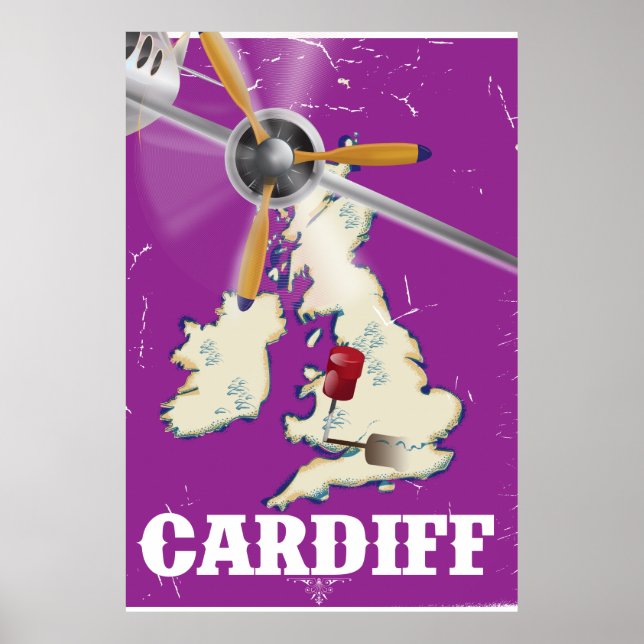 Vintag Cardiff Wales Travel Poster (Vorne)