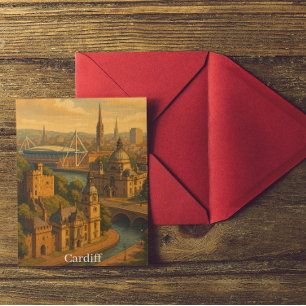 Vintag Cardiff Wales UK Retro Art Postkarte