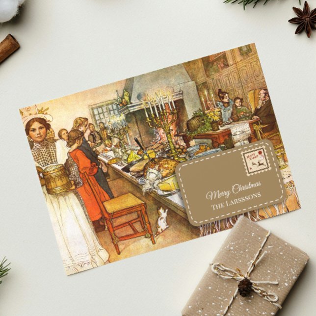 Vintag Carl Larsson Personalizable Weihnachtsabend Feiertagskarte (Von Creator hochgeladen)