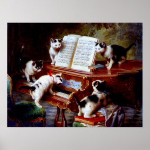 Vintag Carl Reichert Kittens Piano Poster