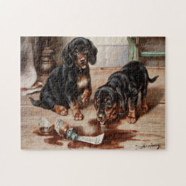 Vintag Carl Reichert's Hunde Ölgemälde