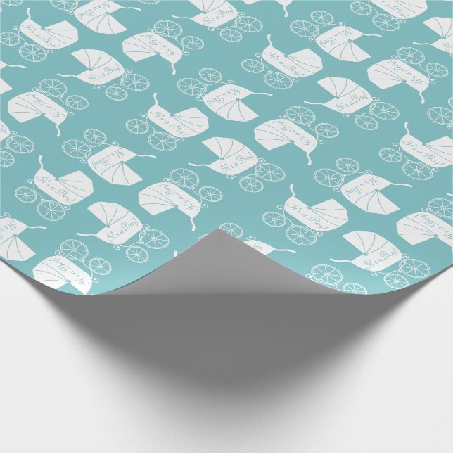 Vintag Carriage Baby Dusche Niedlich Blue Boy Geschenkpapier (Ecke)