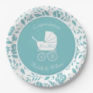Vintag Carriage Baby Dusche Niedlich Blue Boy Pappteller