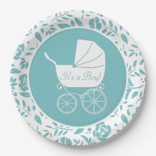 Vintag Carriage Baby Dusche Niedlich Blue Boy Pappteller