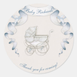 Vintag Carriage Ivory Blue Gingham Runder Aufkleber