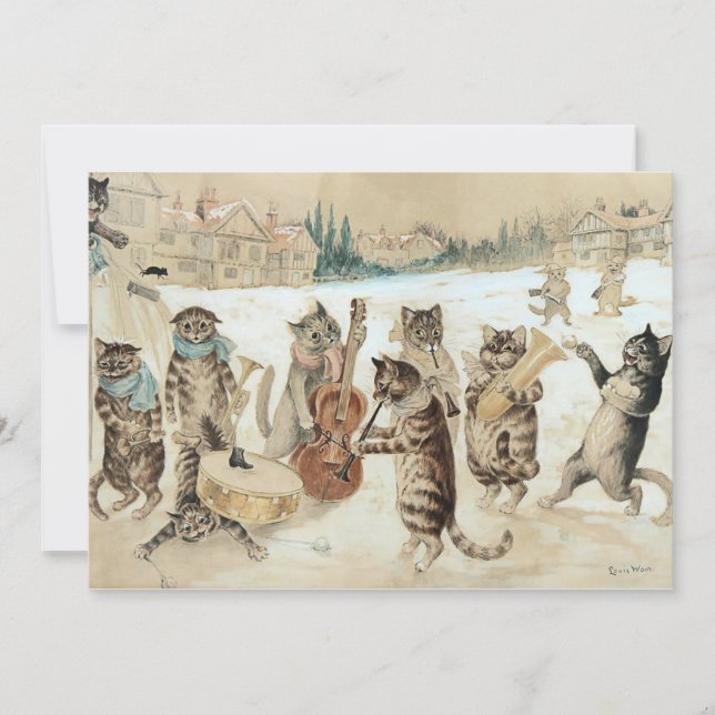 Vintag Cat Christmas Carol Louis Wain Art Einladung (Vorderseite)