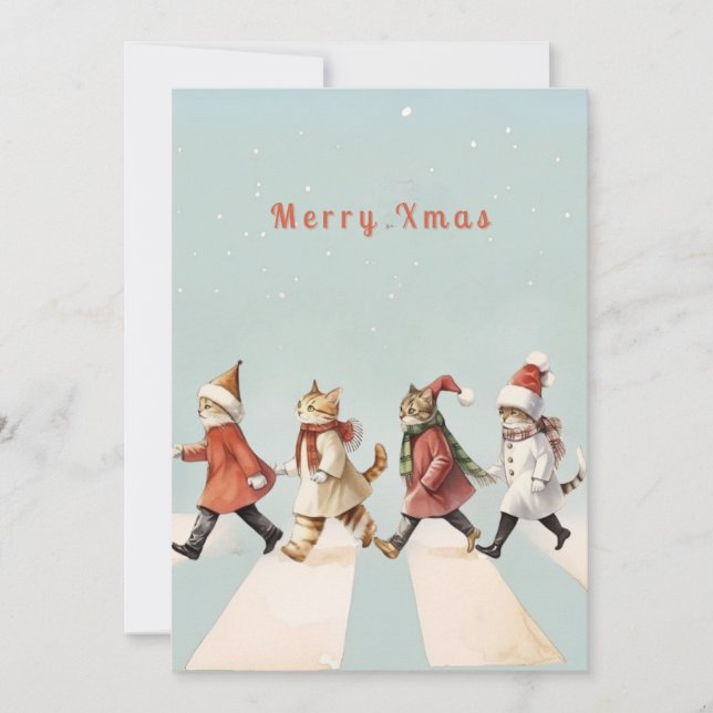 Vintag Cat Christmas Grußkarte Einladung (Vorderseite)