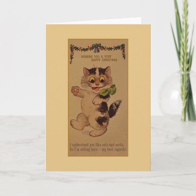 Vintag Cat Christmas Grußkarte Feiertagskarte (Vorderseite)
