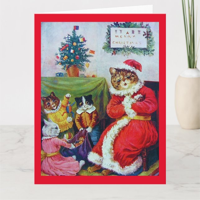 Vintag Cat Christmas, Louis Wain Karte (Vorderseite)