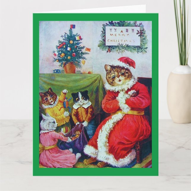 Vintag Cat Christmas, Louis Wain Karte (Vorderseite)
