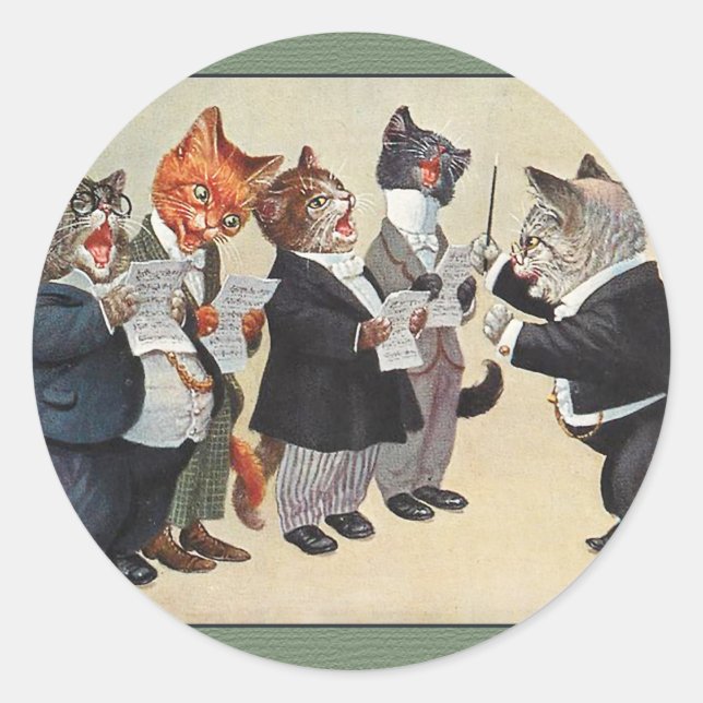 Vintag Cat Christmas Sticker-Arthur Thiele Runder Aufkleber (Vorderseite)