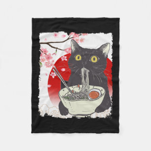 Vintag Cat Eating Ramen Funny Japanisch Cat Noodle Fleecedecke