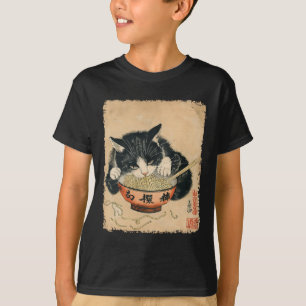 Vintag Cat Eating Ramen Noodles Gothic Otaku Japa T-Shirt