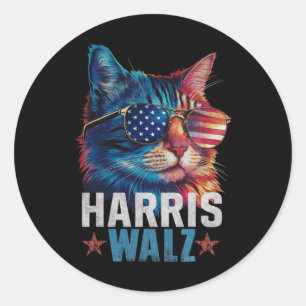 Vintag Cat Kamala Harris Tim Wheimer Usa Flag Sun Runder Aufkleber